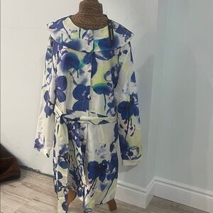Reposhing: Samuel Dong Floral Watercolor Dress/Coat in White and Blue